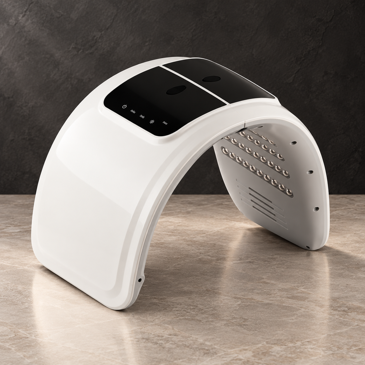 LED Facial Care Dome with Mist on a charcoal and platinum studio set